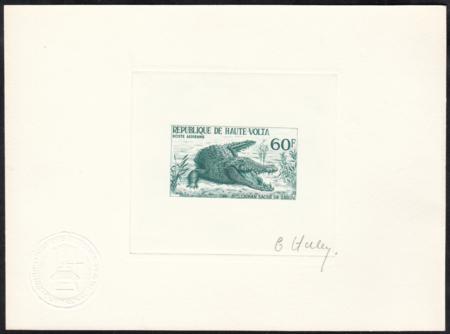 Burkina Faso 1965 C25 Artist Die Proof in Dark Green, Crocodile