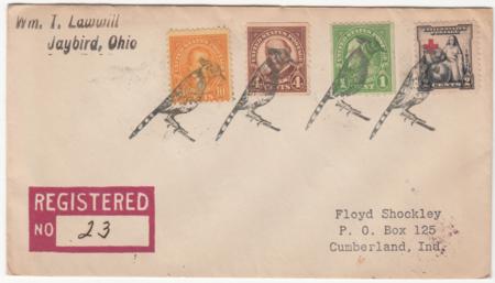 US Ohio, Jaybird 603, 604, 687, 702 Fancy Cancel Cover