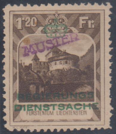 Liechtenstein O8 Overprint Specimen (Muster) - No Gum - Faults