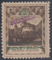 Liechtenstein O8 Overprint Specimen (Muster) - No Gum - Faults