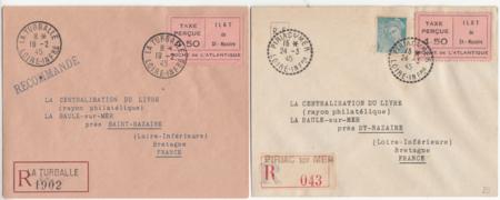 French Area - St. Nazaire Set of 2  Registered Covers with Postage Paid Labels