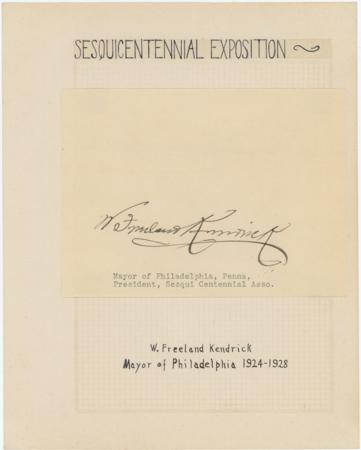 US c1926 Cut Signature of Mayor of Philly, W. Freeland Kendrik (627)