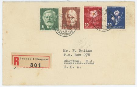 Switzerland B150-B153 FDC Sent Registered from Luzern to USA