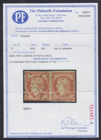 France 7F Type II Pair with Retouched "4" Used - PFC, cv $42,000