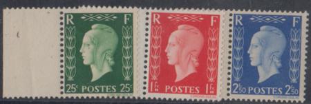 France 504 Unissued F - VF Mint NH RF Postes set of 3; cv $100