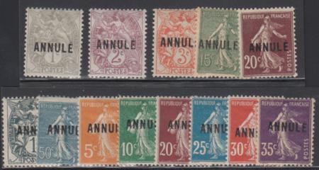 France Maury 1-3, 10, 13, 27, 37-43 Ave - XF H Collection of 13 Different "Annule" Invalidated Overprints cv $225