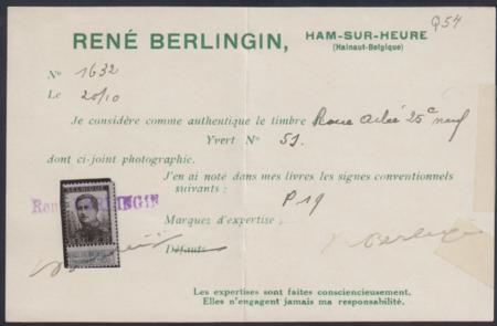 Belgium Q54 Ave - F Mint LH Signed, 2 Certs cv $275