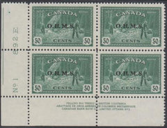 Canada O9a XF Mint NH LL Plate Block - Pos 47 Missing Period - cv $1,800