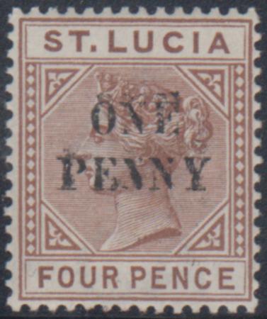 St. Lucia 42b-d, VF Mint LH Double Surcharge + Thick First "N" - Appears NH cv $600
