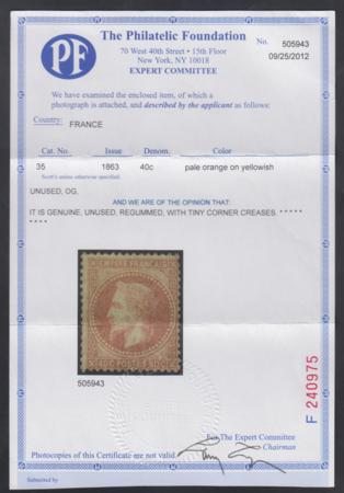 France 35 Ave - Fine Mint Regummed MF PFC cv $185.00