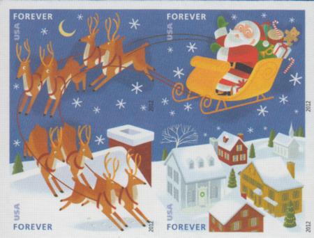 US 4712-15c Modern Imperf Santa/Reindeer Block of 4