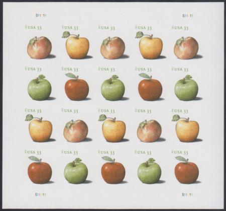 US 4727-30b Modern Imperf Apples Sheet