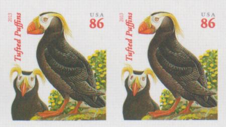US 4737b Modern Imperf Puffin-red 2013 Pair