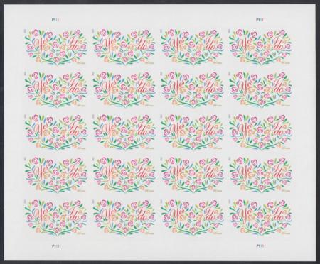 US 4765b Modern Imperf Yes I Do Flowers Sheet