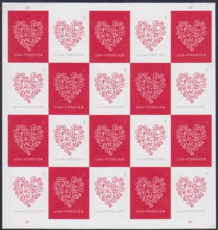 US 4955-6b Modern Imperf Love Stencil Sheet