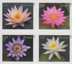 US 4964-7c Modern Imperf Water Lilies Block of 4