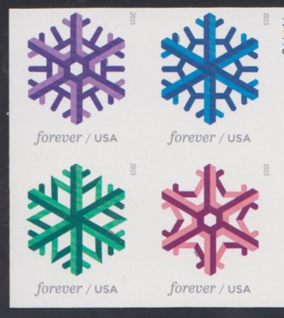 US 5031-34c Modern Imperf Snowflakes Block of 4