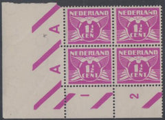 Netherlands 166c VF Mint NH Corner Block with T Missing on UL Stamp cv $160