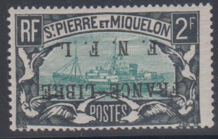 St. Pierre and Miquelon 215 var F - VF NH Inverted Overprint - Rare! cv 1,950