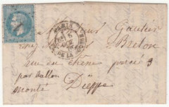 France Ballon Monte . Le "Armand Barbes" VF Paris cancel, sent to Dieppe