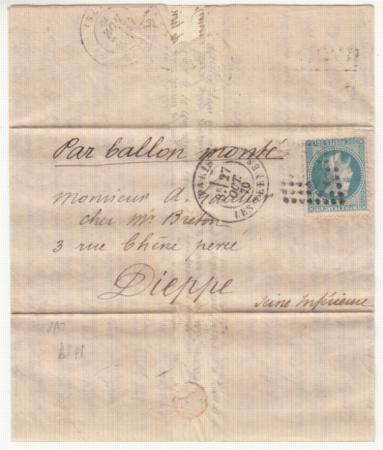 France Ballon Monte Le "Colonel Charras" VF Paris to Dieppe