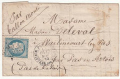 France Ballon Monte: Le "General Uhrich" VF complete folded letter on Ballon Monte  Paris cancel,Pas-en-Artois backstamp