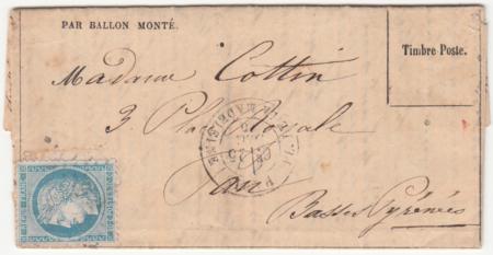 France Ballon Monte:Le "Tourville" VF Gazette des absents Paris  to Pau