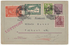 Germany 1921 Early Airmail Card, 20pf card +4 Additional Stamps