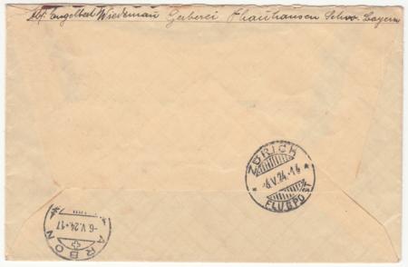 Germany 1924 Early Airmail Cover Sent to Switzerland