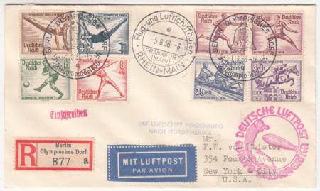 Germany 1936 Hindenburg 6th NA Flight Cover with B82-B89