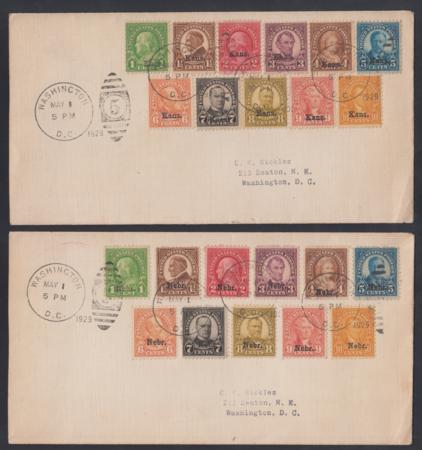 US 658 - 679 Kansas - Nebraska FDC Set on 2 Covers to Nickles - Exceptional Set! cv $3,000