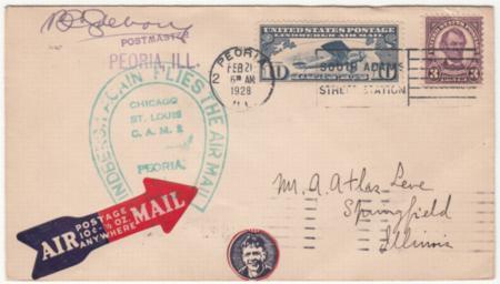 US 1928 "Lindbergh Again Flies the Airways"  with C10 Signed by PM