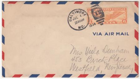 US 1934 C19 on First Day of 6c Airmail Rate