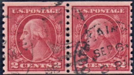 US 454 Washington / Franklin F - VF+ Used Pair - 1917 Cancel cv $70