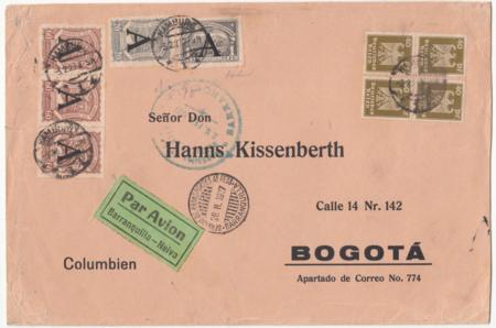 Germany 1927 Oversized Hamburg - Bogota SCADTA Commercial Cover