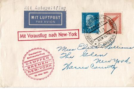 Germany 1931 Bremen Catapult Cover to New York