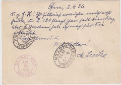 Germany 1936 Registered Airmail Card with C57-C58, Pre Zeppeln flight