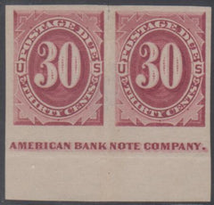 US J27Pa4 Postage Dues Hinged Horizontal Imperf Pair - cv $500