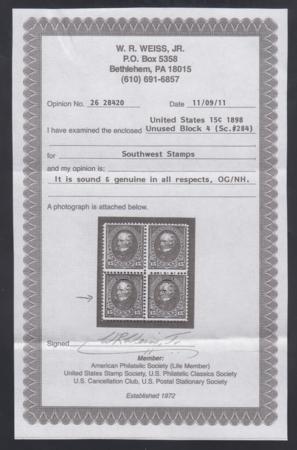 US 284 Bureau & Regular Issues Fine + Mint NH Pristine, Weiss Cert for Block cv $475