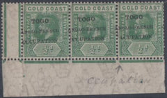 Togo 80v F - VF NH Lower Left Strip of 3 cv $105