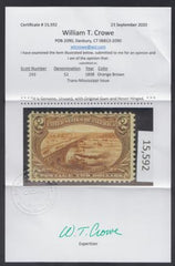 US 293 Early Commemoratives F - VF Mint NH Wm. Crowe Cert - Fresh! cv $5,750
