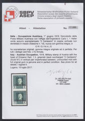 Italy - Austrian Occupation N1 Var. F - VF Mint NH Vertical Imperf Pair - AVI Cert. cv £1,500