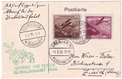 Liechtenstein 1933 Zeppelin German Flight Card to Zurich