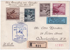Liechtenstein 1934 Catapult Cover, Bremen - New York