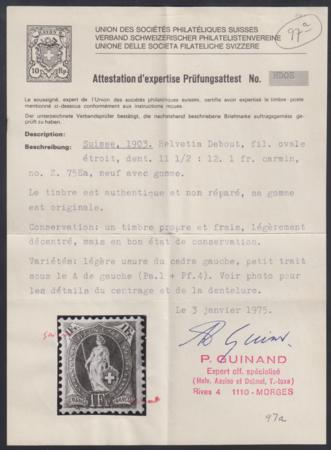 Switzerland 97a F - VF Mint LH Guinand Cert cv $620