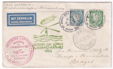 Ireland 1932 6th South America Zeppelin Flight on VF Cover