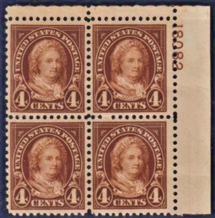 US 636 VF - XF Mint NH Pristine, Exceptionally Well-Centered plate Block