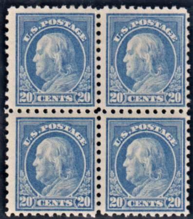 US 438 Washington / Franklin F - VF Mint NH/H Block of 4 cv $1,300