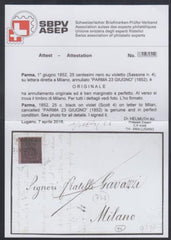 Italy Parma 4 VF Left Sheet Margin on Folded Letter to Milano, Signed Diena + Avi with Avi Cert cv $575