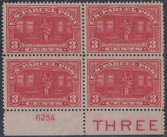 US Q3 Parcel Post VF - XF NH/LH Lower Plate Block with Imprint
